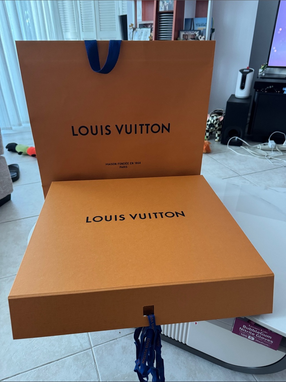 Louis Vuitton Orange Box with Navy Blue Ribbon
